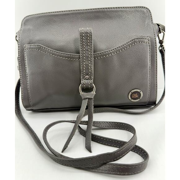 The Sak Crossbody Bag Pebble Gray Leather "Happy & Free" Soft EUC - Picture 1 of 15